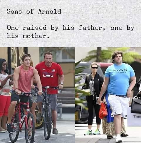 Believe it or not, the two young men in the photos are BOTH sons of professional bodybuilding legend (11 time Mr. Universe) and Acton Movie/Fitness icon, Arnold Schwarzenegger.