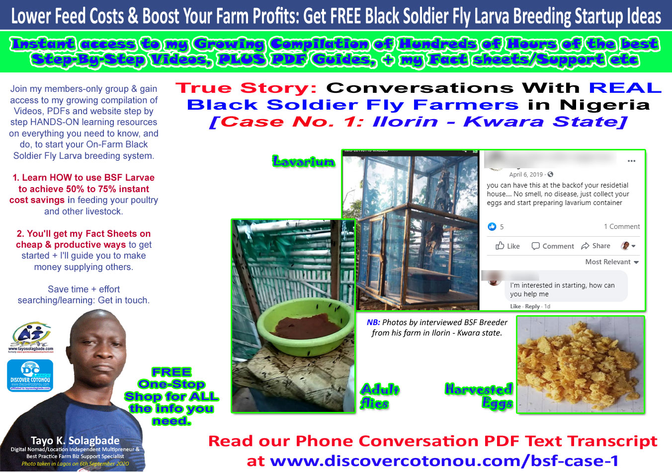 True Story: Conversations With REAL  Black Soldier Fly Farmers in Nigeria  [Case No. 1: Ilorin – Kwara State] – Download PDF Audio to Text Transcript