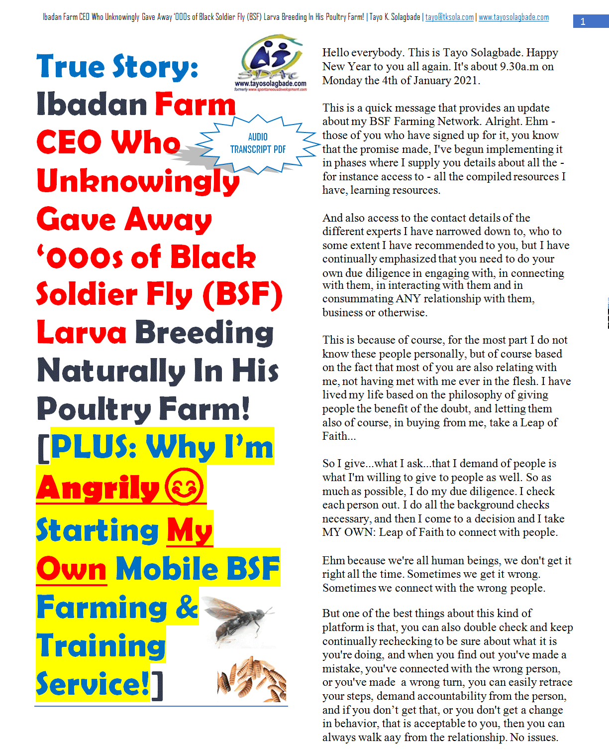 True Story: Ibadan Farm CEO Who Unknowingly Gave Away ‘000s of Black Soldier Fly (BSF) Larva Breeding Naturally In His Poultry Farm! [PLUS: Why I’m Angrily😊 Starting My Own Mobile BSF Farming & Training Service!]