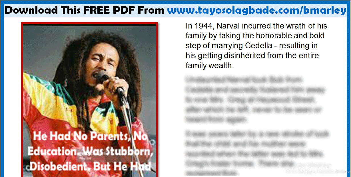 [FREE PDF] He Had No Parents, No Education. Was Stubborn, Disobedient. But He Had Qualities and Inspirations to Succeed – Bob Marley’s True Life Story