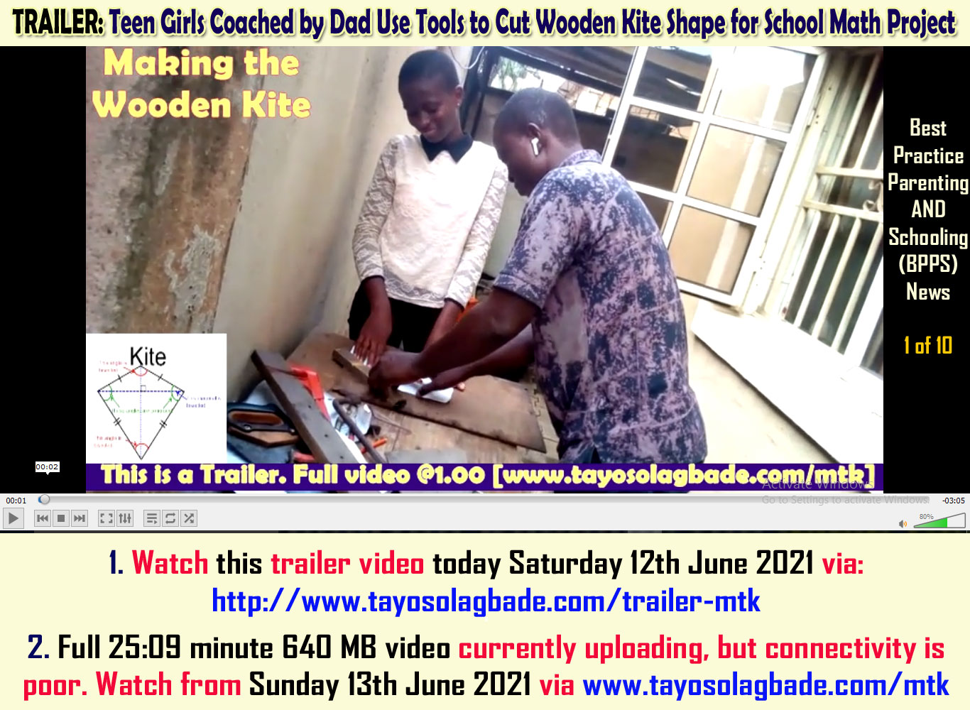 [BPP] TRAILER: Teen Girls Coached by Dad Use Tools to Cut Wooden Kite Shape for School Math Project