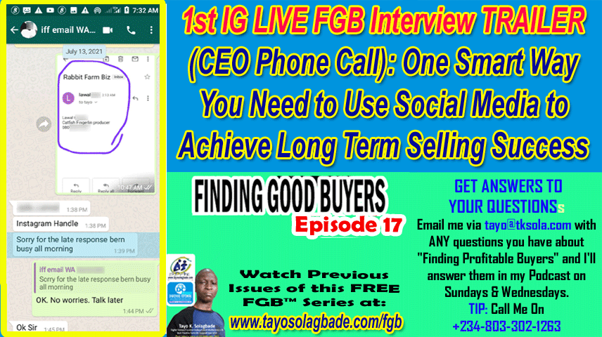 [Finding Good Buyers] 1st IG LIVE Interview TRAILER (CEO Phone Call): One Smart Way You Need to Use Social Media to Achieve Long Term Selling Success
