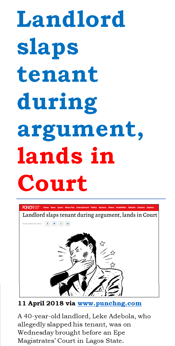 Landlord slaps tenant during argument, lands in Court – via www.punchng.com | DVAM NEWS