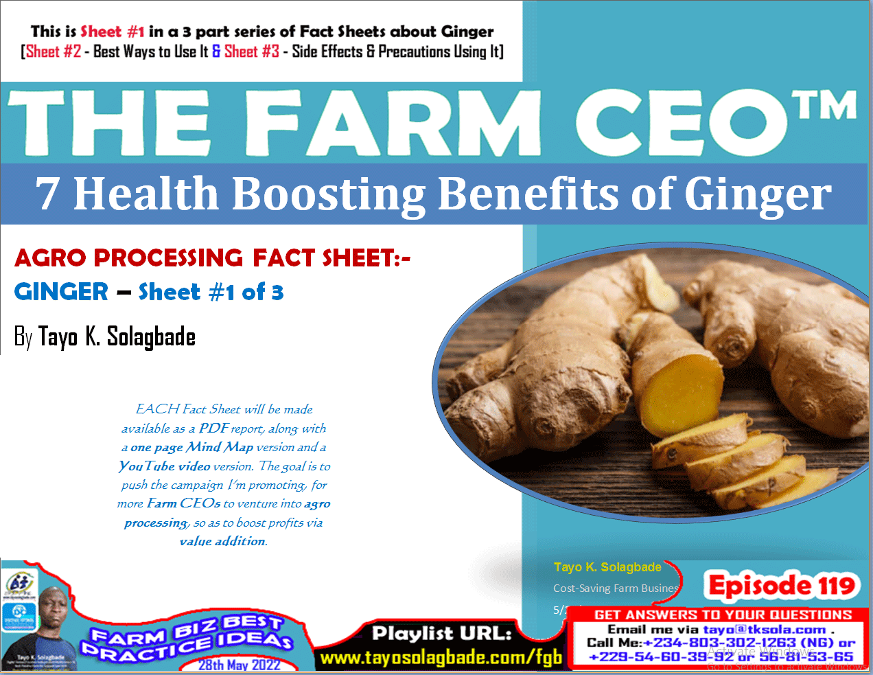 PDF Report - 7 Health Boosting Benefits Ginger Can Give You! FACT SHEET #1of3 [Click to download]