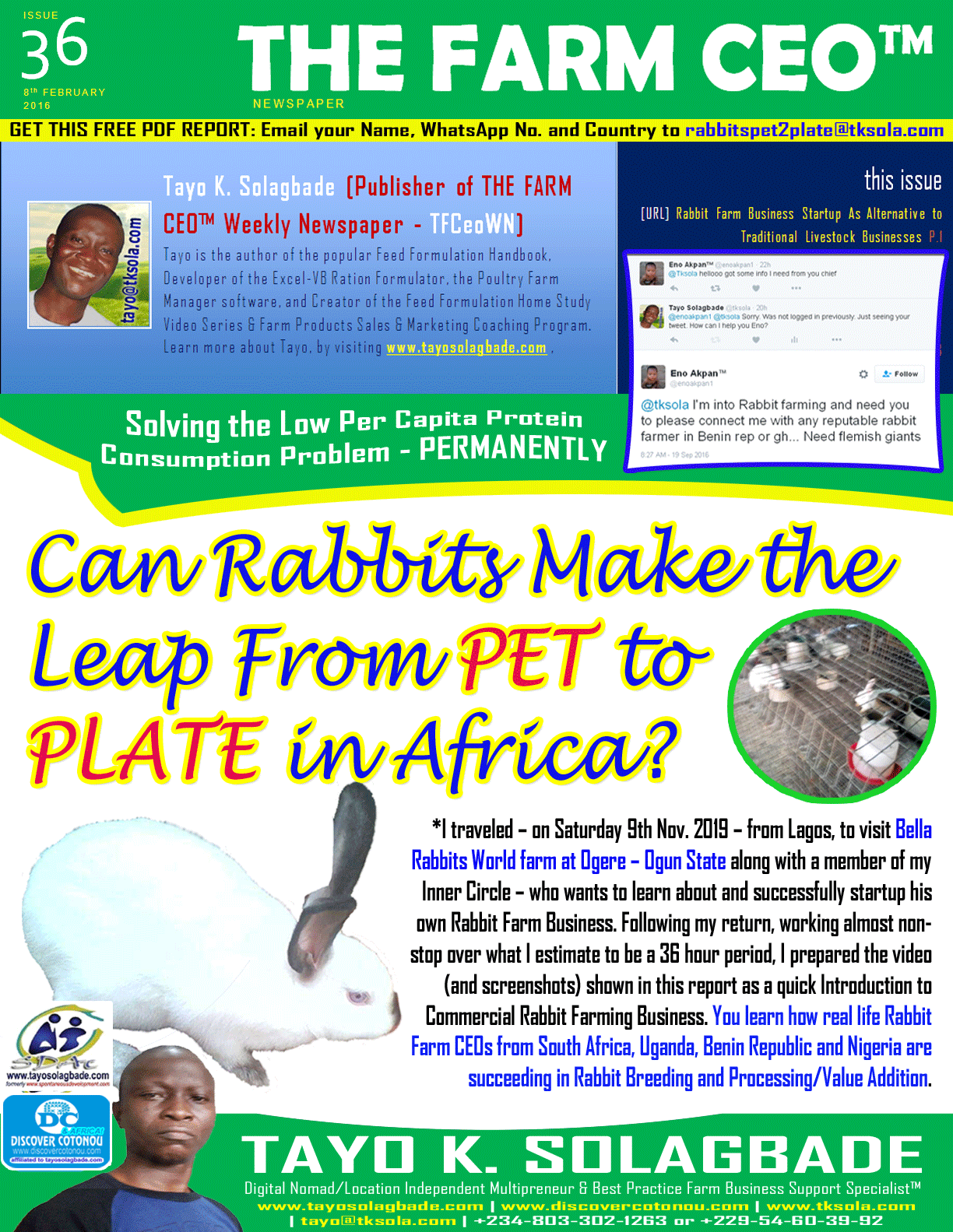 COVER IMAGE - Can Rabbits Make the Leap From PET to PLATE in Africa? - Email your Name, WhatsApp No. and Country to rabbitspet2plate@tksola.com and I'll send the download link to you via your email inbox and also on WhatsApp.