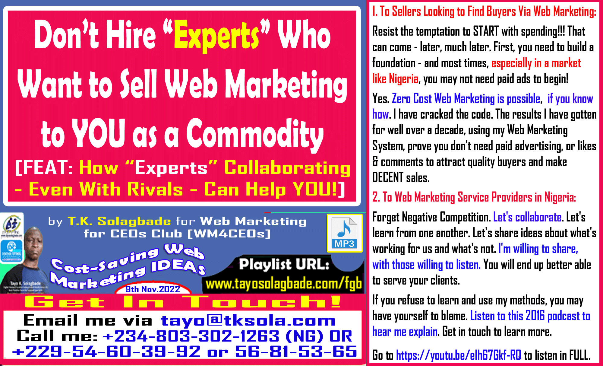 Don’t Hire “Experts” Who Want to Sell Web Marketing to YOU as a Commodity