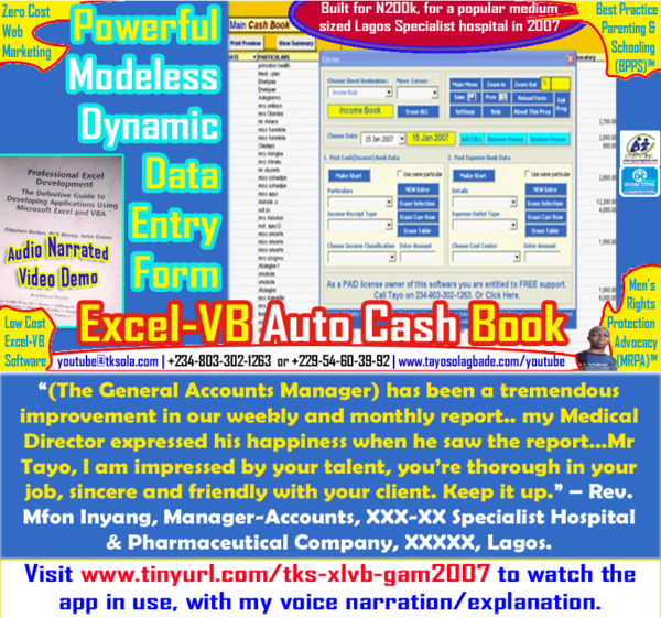 Excel-VB Auto Cash Book With a Modeless Dynamic Data Entry Form: Professional Excel Development Demo